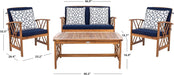 Outdoor Collection Fontana Natural/ Navy Blue Cushions/ Geometric Pattern Pillows 4-Piece Conversation Patio Set