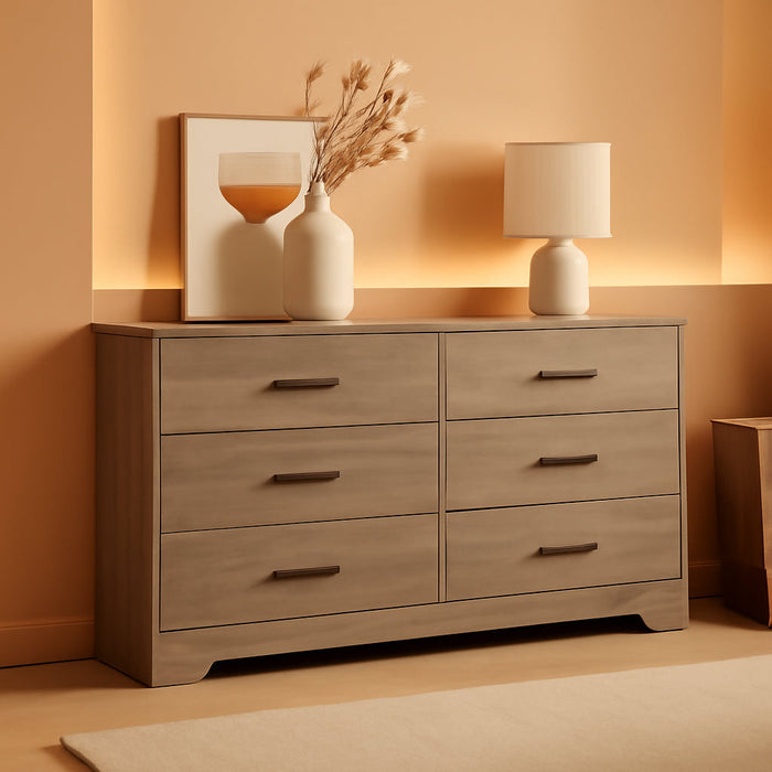 Rustic Ridge Farmhouse 6-Drawer Double Dresser, Brown Dresser for Bedroom, Chest of Drawers with 6 Storage Drawers, 53.25” Wide X 18.25” Deep X 28.5” Tall, Brown