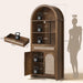 71.3" Tall Arched Bookshelf with Doors - 5 Tier Rattan Arched Bookcase