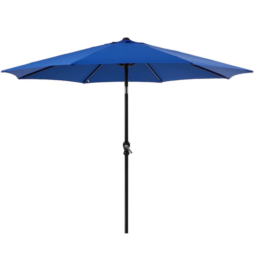 9FT Outdoor Patio Umbrella with Push Button Tilt and Crank Handle, Market Umbrella with 8 Sturdy Umbrella Ribs, UV Protection, Waterproof, Blue