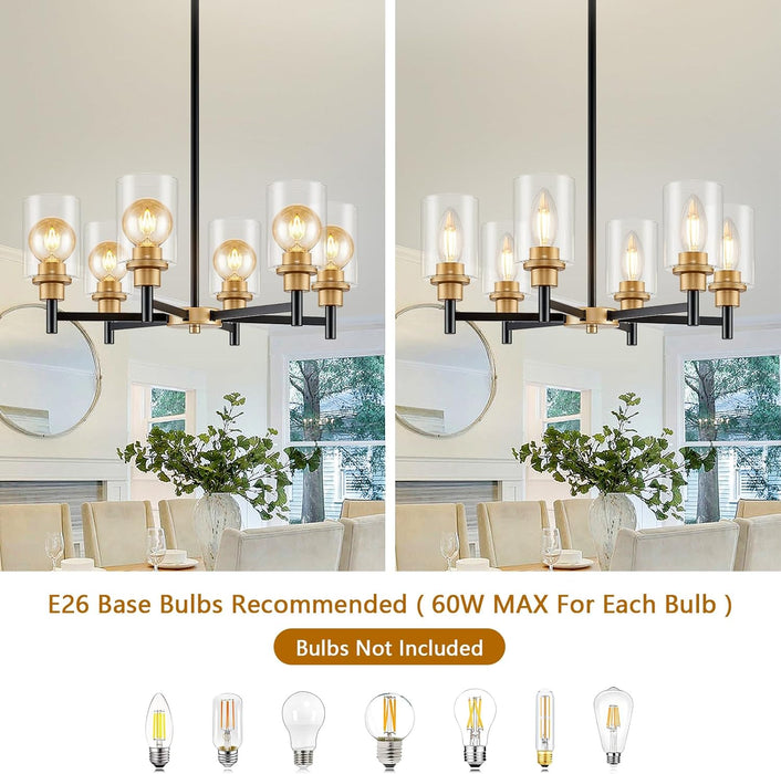 Six Light Black Gold Chandelier Fixture ClearGlassShades