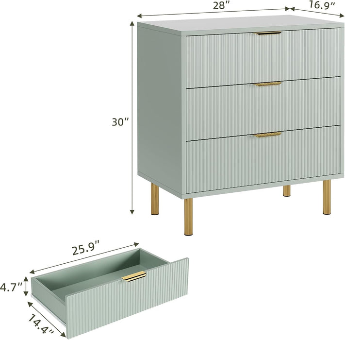 Fluted 3 Drawer Dresser for Bedroom, 30" Wooden Dressers
