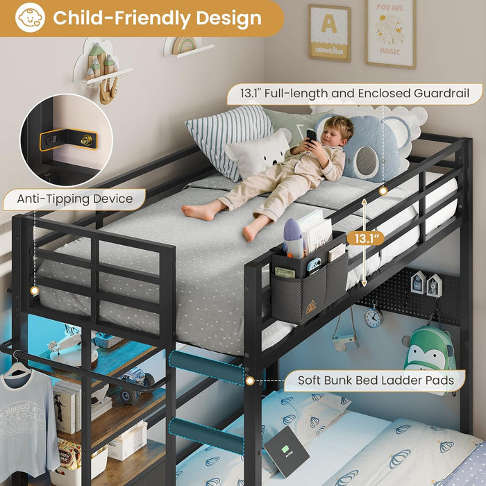 Black HeavyDuty TwinOverFullBunk Bed With Storage Drawers