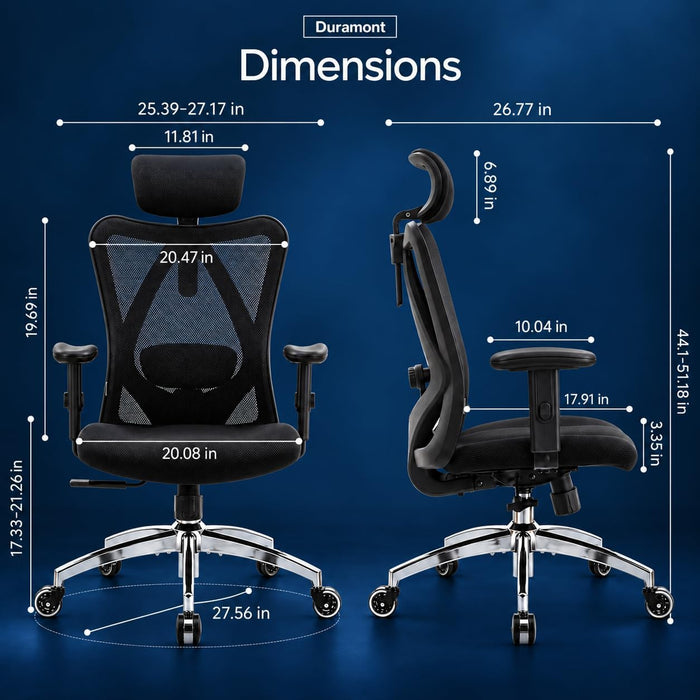 Ergonomic Office Chair with Rollerblade Wheels, Lumbar Support| High Back Chair with Breathable Mesh | Thick Seat Cushion