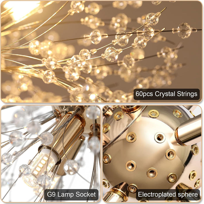 19.9" Gold Modern Crystal Chandeliers Firework, Bubble Chandelier Lighting for Bathroom Dining Room Bedroom Kitchen Island Living Room Light Fixture, 9-Light Gold Hanging round Chandalier