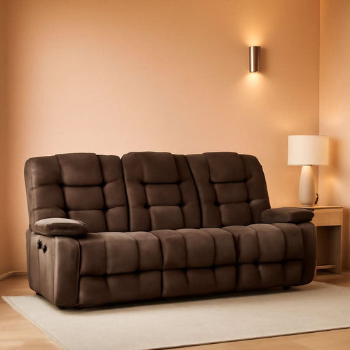 3 Seat Manual Reclining Sofa, Soft Fabric Recliner Couch with Padded Headrest and Armrests, 85" Wide Overstuffed 3-Seater Recliner Couches for Living Room, Brown