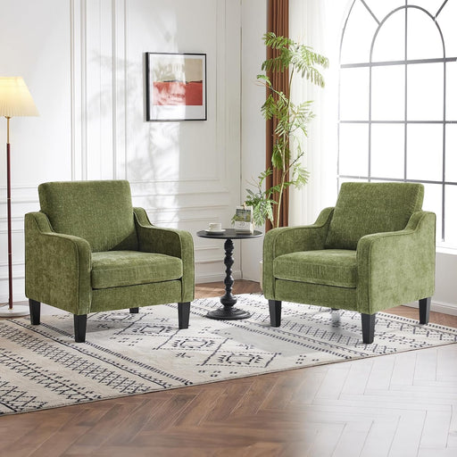Olive Green Mid Century Modern Accent Chairs, Set of 2