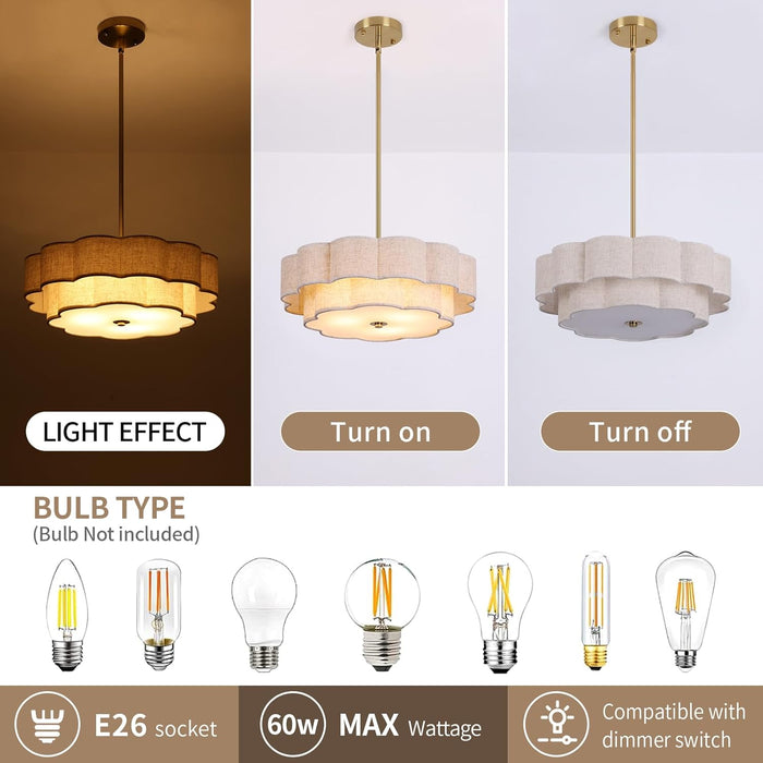 17.7 Inch Gold Layered Drum Chandelier FabricShade