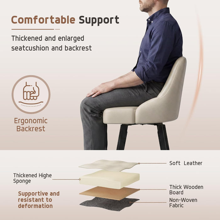 Swivel Bar Stools Set of 3，25''H Counter Height Bar Chairs with Back, PU Leather Kitchen Stools, Thickened Widened Cushion and Backrest,Barstools for Kitchen Island, Bar, Cafe, Dining Room