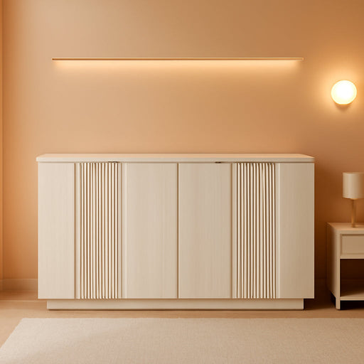 55" Fluted Sideboard Buffet Cabinet with Storage, White Credenza