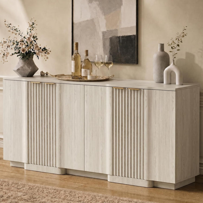 55" Fluted Sideboard Buffet Cabinet with Storage, White Credenza
