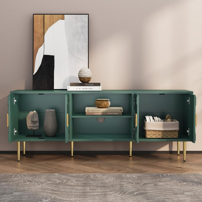 63'' Modern TV Stand for 65/70/75 Inch TV, Entertainment Center with Storage Cabinet, Mid Century Green TV Stand,Embossed Pattern TV Console, TV Media Console for Living Room, Bedroom