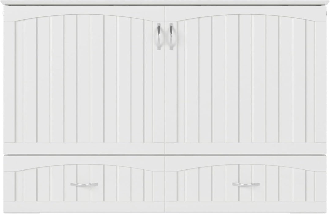 , Southampton Murphy Bed Chest Queen with 6" Mattress, Storage Drawer & Built-In USB Charger, White