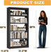 69 Inches Black MetalBookshelf With Adjustable Shelves