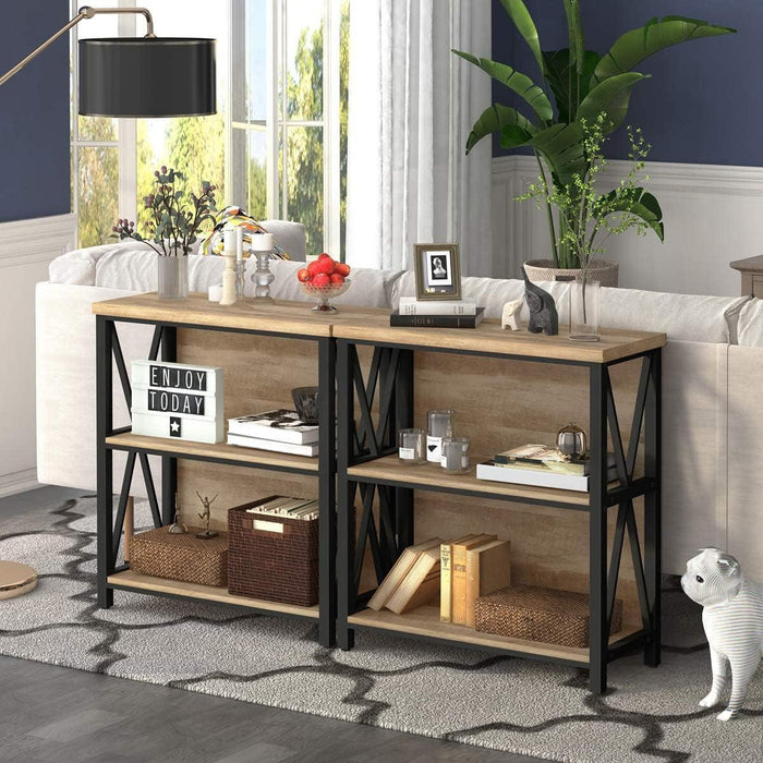 Small Bookcase, Wood and Metal Low Short Bookshelf, Industrial Book Case and Rustic Book Shelf for Small Space (Rustic Oak)