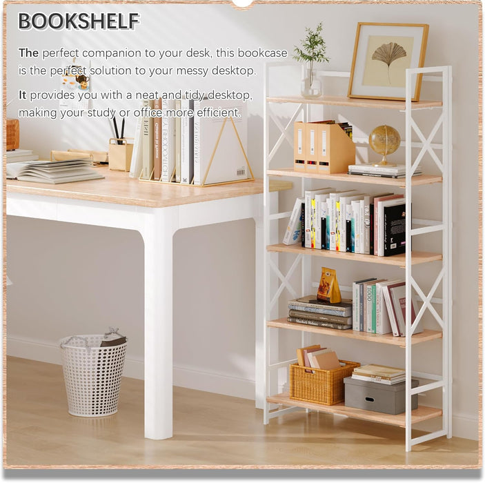 Folding Industrial Bookshelf 51 Inch Natural White