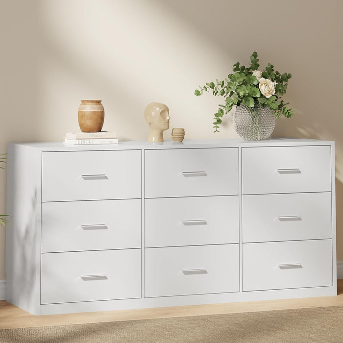 Dresser for Bedroom with 9 Drawers, 14.2"D X 59.1"W X 29.5"H, White