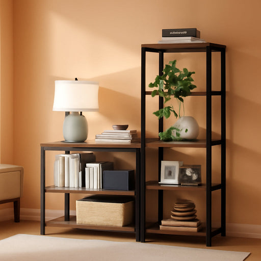 FiveTier LShaped Corner Bookshelf Display OakFinish