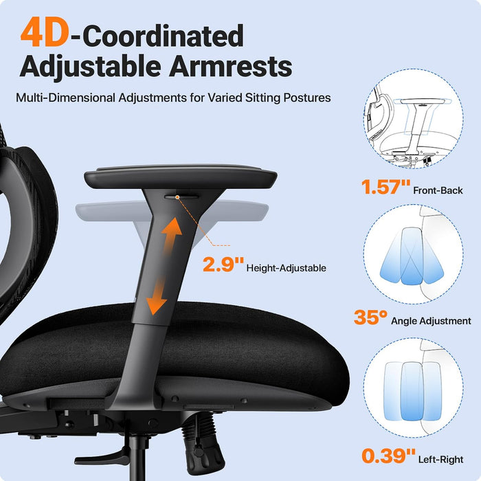 Big & Tall Ergonomic Mesh Office Chair 400 Lbs with Lumbar Support, Recline