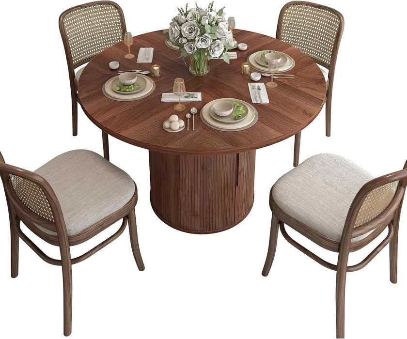 47 Inch round Dining Table for 4, Kitchen Table Dinner Table with 2-Layer Storage Shelf and Wood Slide Door for Home Dining Room Living Room (Walnut)