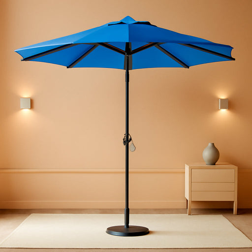 - 10-Year-No-Fade 9 Ft Patio Umbrella with Terylast Fabric, Auto-Tilt Aluminum Frame and 8 Reinforced Ribs for Deck, Pool, Garden & Beach - Cobalt Blue Canopy, Black Pole