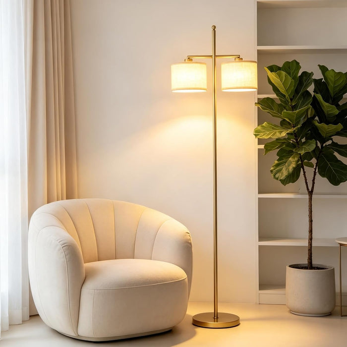 67" Unique Floor Lamp with Rotatable Linen Shade and Led Bulb