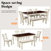 6-Piece Farmhouse Dining Table Set with 4 Upholstered Chairs and Bench, 71” Solid Wood Table, Seating for 6, for Dining Room or Kitchen, Rustic White & Walnut Finish