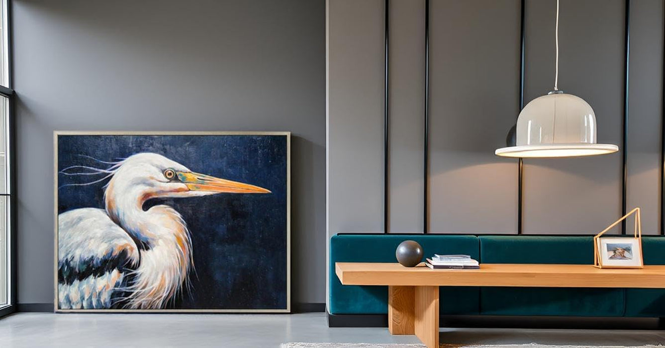 Heron Hand Painted Textured Framed Canvas Wall Art