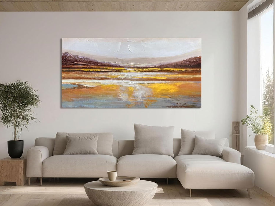 Abstract Wall Art Canvas Texture Strokes Extra Large 58"X29"- Aesthetics Painting for Living Room Warm Earth Tone Soft Artwork Framed Picture Bedroom Home Office Kitchen Dining Room Wall Decor