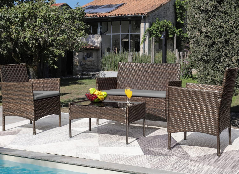 Patio Furniture 4 Pieces Conversation Sets,Brown and Gray