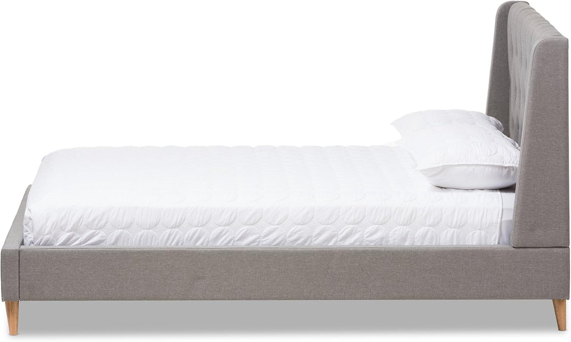 Adelaide Retro Modern Light Grey Fabric Upholstered King Size Platform Bed