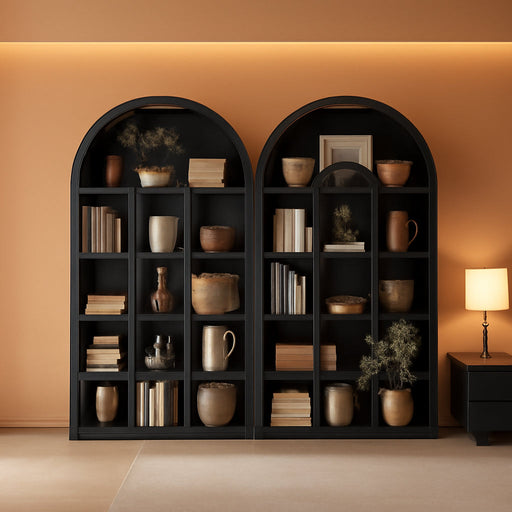 Tribesigns 71" Tall Bookshelf Set of 2, 5-Tier Black Arched Bookcase with Open Shelves, Vintage Free-Standing Display Shelves with Rustic Wood Finish for Living Room, Office, Bedroom