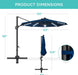 10Ft Solar LED Cantilever Patio Umbrella, 360-Degree Rotation Hanging Offset Market Outdoor Sun Shade for Backyard, Deck, Poolside W/Lights, Easy Tilt, Cross Base - Navy Blue