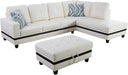Sectional Sofa Faux Leather Modern L Shaped Couch Set 103.5”Wide Including Chaise and 3 Seating Sofa with Storage Ottoman for Living Room Furniture (Right Hand Facing, A-White)