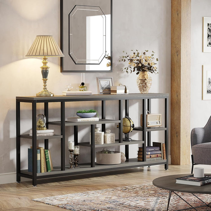 Console Sofa Table, 70.9 Inch Extra Long Console Table behind Couch with Storage Shelves, 3-Tier Modern Narrow Entryway Hallway Accent Table for Living Room, Grey