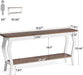 70.9 Inches Long Console Table, 2-Tier Vintage Wooden Sofa Table behind the Couch with Metal Legs for Hallway, Entryway, Living Room, Brown & White