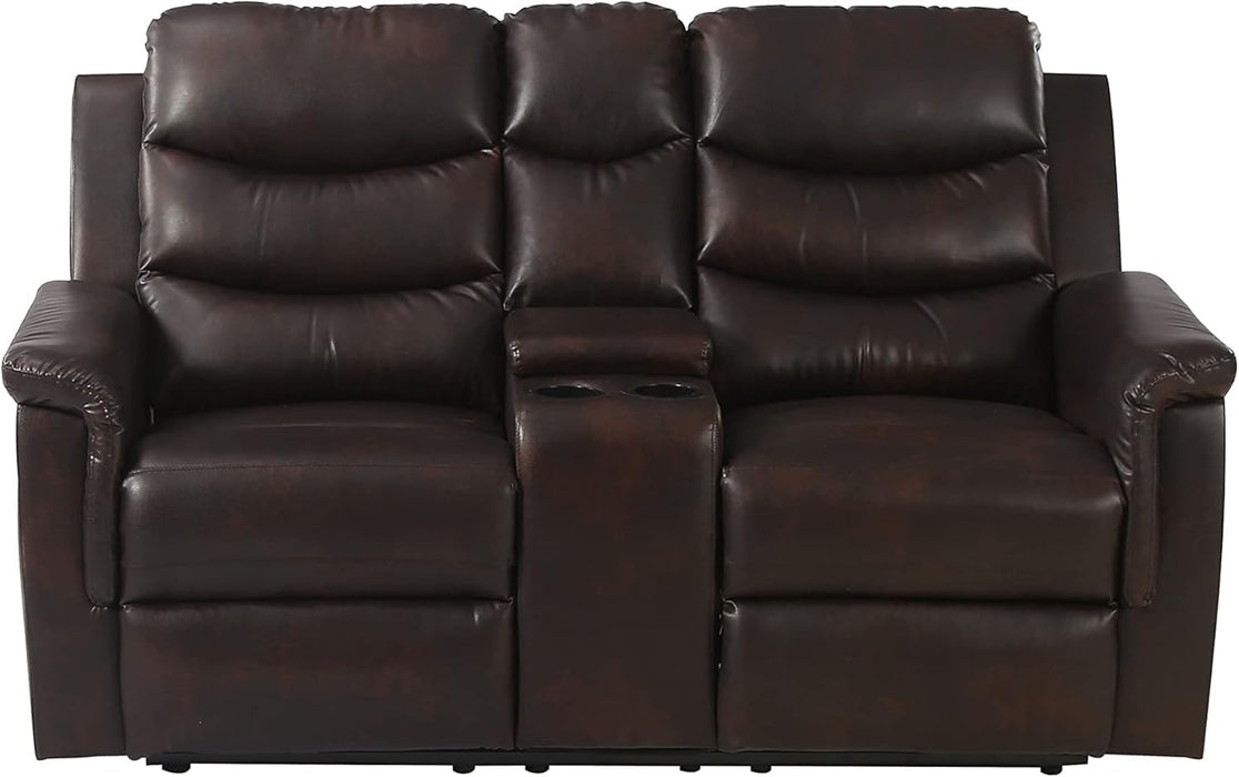 Black Faux Leather Loveseat Sofa with Recliners and Cup Holders