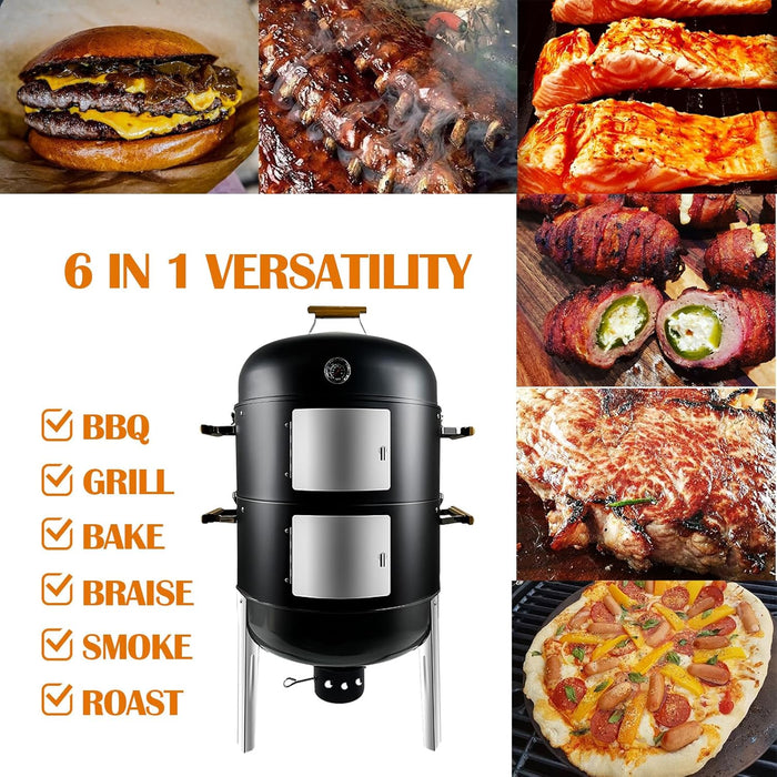 Vertical Charcoal Smoker Grills: Premium 20.5 Inch BBQ Meat Smokers - Barbecue Charcoal Grill Smoker Combo for Outdoor Cooking Patio Backyard Picnic Party Grilling