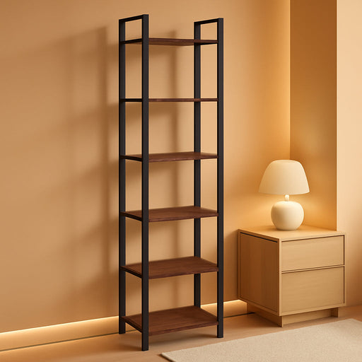 Bookshelf, 6-Tier Bookcase, Standing Book Shelf for Small Space, Storage Shelf Organizer, for Living Room, Bedroom, Study, Balcony, Rustic Brown and Black BKHR6601