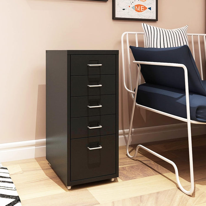 Black Mobile File Cabinet, 5 Drawers