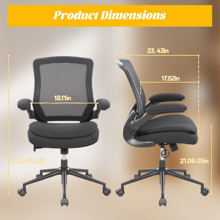 Ergonomic Office Chair with Double Seat Cushion – Mesh Desk Chair without Arms for Space Saving, Adjustable Swivel Computer Task Chair with Rocking Mode & Lumbar Support (Regular Height)