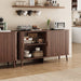 55" Fluted Sideboard Buffet Cabinet with Sliding Door, Mid-Century Modern Wood Sideboard, Adjustable Shelf, Coffee Bar Cabinet with Storage for Kitchen, Walnut