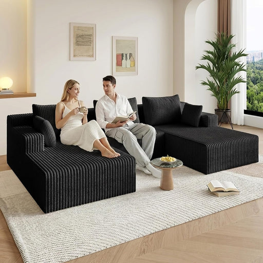 107Inch Modular Sectional Sofa Black Corduroy Upholstered