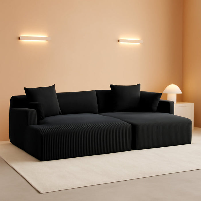 107Inch Modular Sectional Sofa Black Corduroy Upholstered
