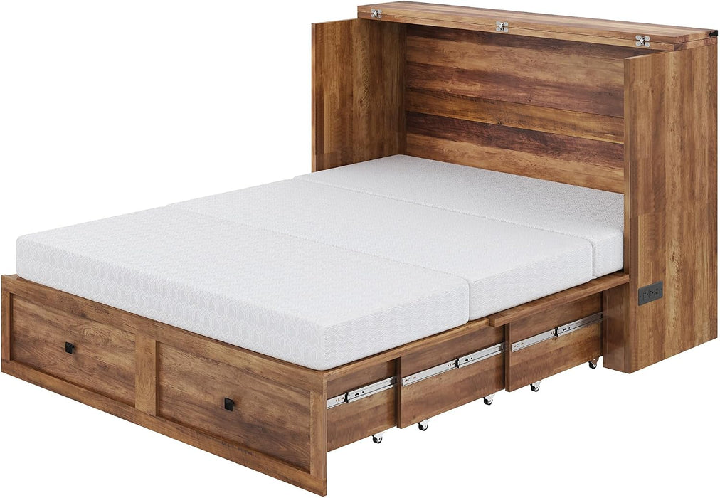 Barnwood Murphy Bed Cabinet Featuring Charging Station