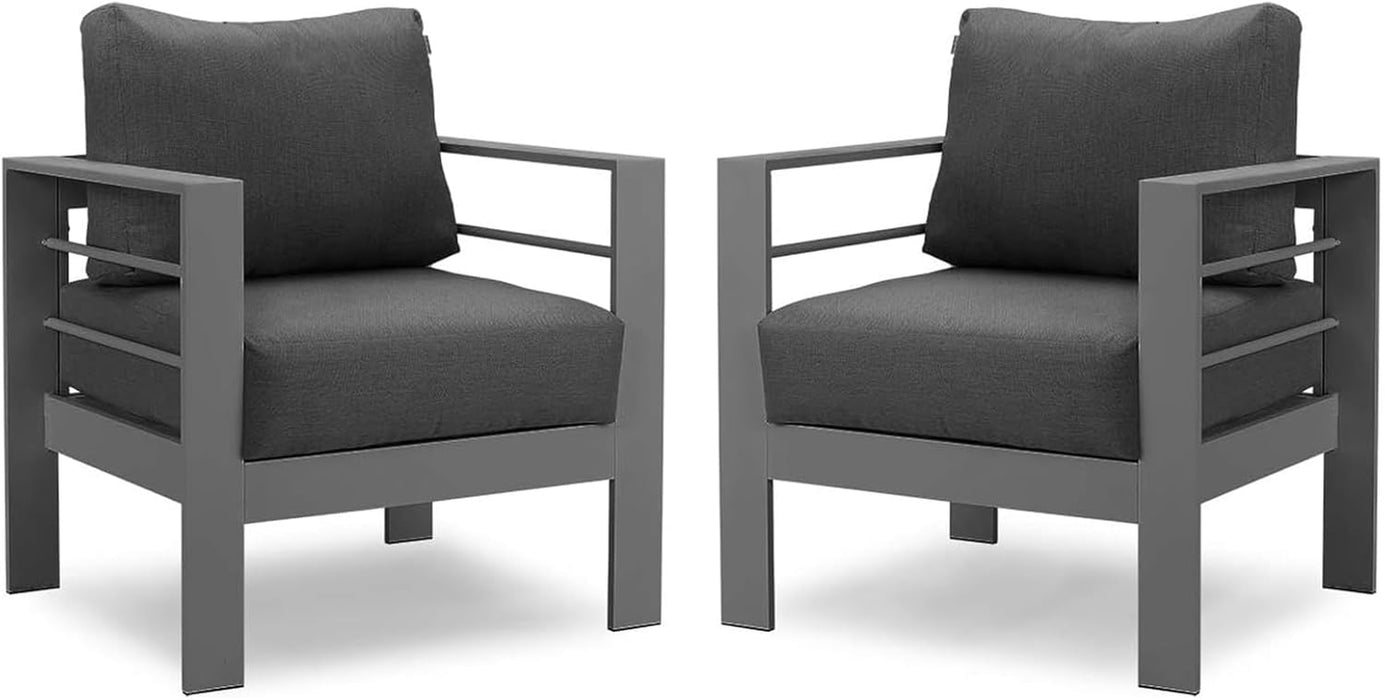 Patio Furniture Metal Armchair,2 PCS All-Weather Aluminum Garden Outdoor Contemporary Sofa Chair with Cushions, Grey