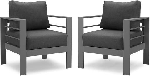 Patio Furniture Metal Armchair,2 PCS All-Weather Aluminum Garden Outdoor Contemporary Sofa Chair with Cushions, Grey