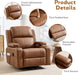 Power Swivel Rocker Recliner Chair with Adjustable Armrests, Brown