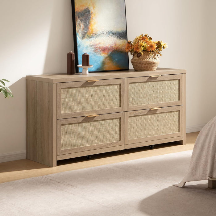 60.8 Inch Dresser CaramelOakFinish Storage Drawers