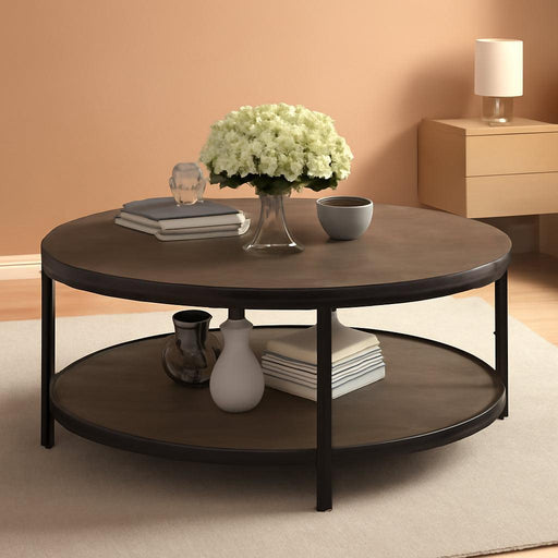 round Coffee Table,36" Coffee Table for Living Room,2-Tier Rustic Wood Desktop with Storage Shelf Modern Design Home Furniture(Light Walnut)
